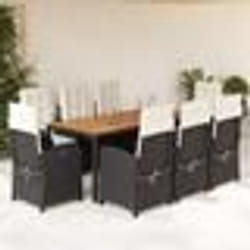 vidaXL Ensemble à manger de jardin 9pcs coussins noir résine tressée