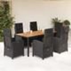 vidaXL Ensemble à manger de jardin coussins 7pcs Noir Résine tressée