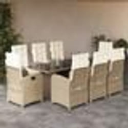 vidaXL Ensemble à manger de jardin et coussins 9 pcs beige Poly rotin