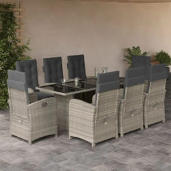 vidaXL Ensemble à manger de jardin et coussins 9 pcs gris clair rotin