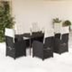 vidaXL Ensemble à manger de jardin coussins 7pcs Noir Résine tressée