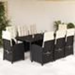 vidaXL Ensemble à manger de jardin 9pcs coussins noir résine tressée