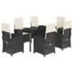 vidaXL Ensemble à manger de jardin coussins 7pcs Noir Résine tressée