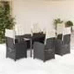 vidaXL Ensemble à manger de jardin coussins 7pcs Noir Résine tressée