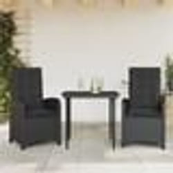 vidaXL Ensemble à manger de jardin avec coussins 3 pcs Noir