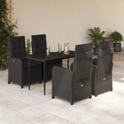 vidaXL Ensemble à manger de jardin coussins 5pcs Noir Résine tressée