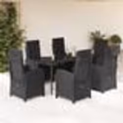 vidaXL Ensemble à manger de jardin coussins 7pcs Noir Résine tressée