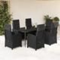 vidaXL Ensemble à manger de jardin coussins 7pcs Noir Résine tressée