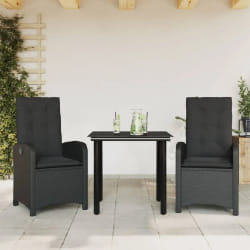 vidaXL Ensemble à manger de jardin avec coussins 3 pcs Noir