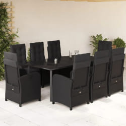 vidaXL Ensemble à manger de jardin 9pcs coussins noir résine tressée