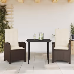 vidaXL Ensemble à manger de jardin 3 pcs et coussins marron poly rotin
