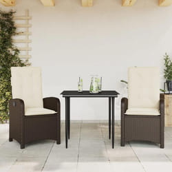 vidaXL Ensemble à manger de jardin 3 pcs et coussins marron poly rotin