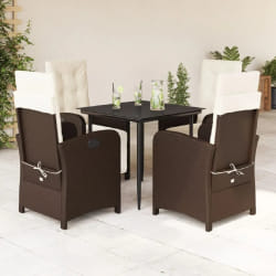 vidaXL Ensemble à manger de jardin 5 pcs et coussins marron poly rotin