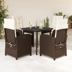 vidaXL Ensemble à manger de jardin 5 pcs et coussins marron poly rotin