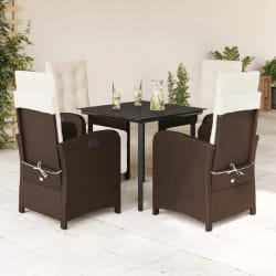 vidaXL Ensemble à manger de jardin 5 pcs et coussins marron poly rotin