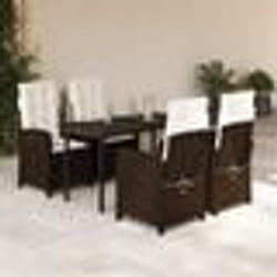 vidaXL Ensemble à manger de jardin 5 pcs et coussins marron poly rotin