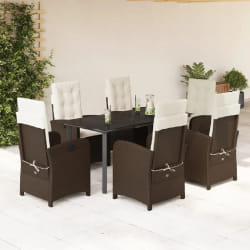 vidaXL Ensemble à manger de jardin et coussins 7 pcs marron rotin