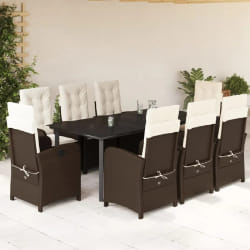 vidaXL Ensemble à manger de jardin et coussins 9 pcs marron poly rotin