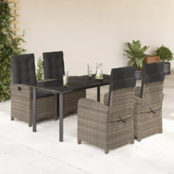 vidaXL Ensemble à manger de jardin 5 pcs coussins gris résine tressée