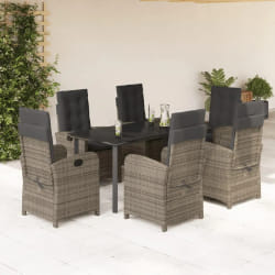 vidaXL Ensemble à manger de jardin et coussins 7 pcs gris rotin