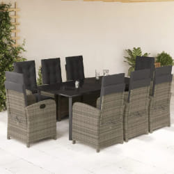 vidaXL Ensemble à manger de jardin 9 pcs coussins gris résine tressée