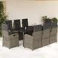 vidaXL Ensemble à manger de jardin 9 pcs coussins gris résine tressée