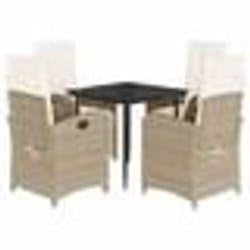 vidaXL Ensemble à manger de jardin avec coussins 5pcs Beige poly rotin