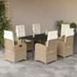 vidaXL Ensemble à manger de jardin et coussins 7 pcs beige poly rotin