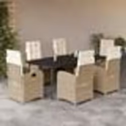 vidaXL Ensemble à manger de jardin et coussins 7 pcs beige poly rotin