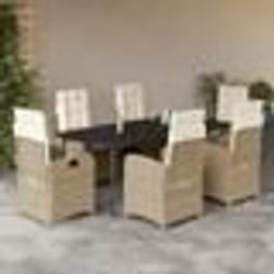 vidaXL Ensemble à manger de jardin et coussins 7 pcs beige poly rotin