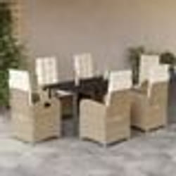 vidaXL Ensemble à manger de jardin et coussins 7 pcs beige poly rotin