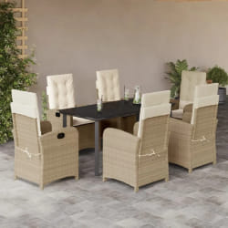 vidaXL Ensemble à manger de jardin et coussins 7 pcs beige poly rotin