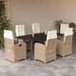 vidaXL Ensemble à manger de jardin et coussins 7 pcs beige poly rotin