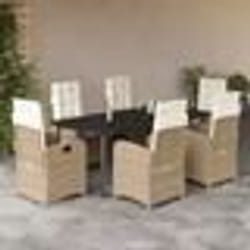 vidaXL Ensemble à manger de jardin et coussins 7 pcs beige poly rotin