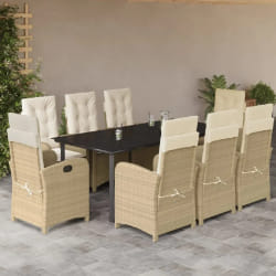 vidaXL Ensemble à manger de jardin et coussins 9 pcs beige Poly rotin