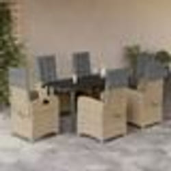 vidaXL Ensemble à manger de jardin coussins 7 pcs mélange beige rotin