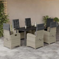 vidaXL Ensemble à manger de jardin et coussins 7 pcs gris clair rotin