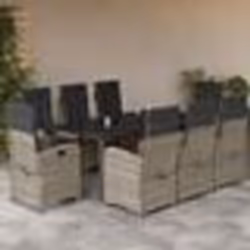 vidaXL Ensemble à manger de jardin et coussins 9 pcs gris clair rotin