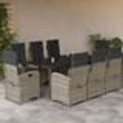 vidaXL Ensemble à manger de jardin et coussins 9 pcs gris clair rotin