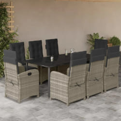 vidaXL Ensemble à manger de jardin et coussins 9 pcs gris clair rotin
