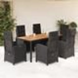 vidaXL Ensemble à manger de jardin coussins 7pcs Noir Résine tressée