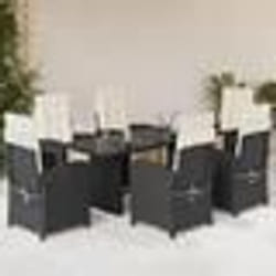 vidaXL Ensemble à manger de jardin coussins 7pcs Noir Résine tressée