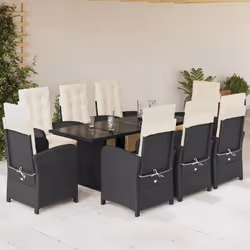 vidaXL Ensemble à manger de jardin 9pcs coussins noir résine tressée