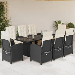 vidaXL Ensemble à manger de jardin 9pcs coussins noir résine tressée