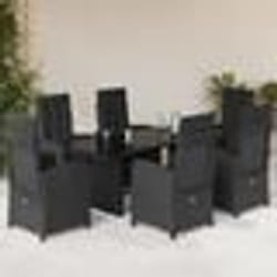 vidaXL Ensemble à manger de jardin coussins 7pcs Noir Résine tressée