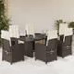 vidaXL Ensemble à manger de jardin et coussins 7 pcs marron rotin