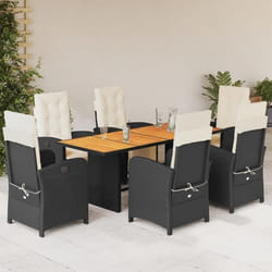 vidaXL Ensemble à manger de jardin coussins 7pcs Noir Résine tressée