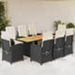 vidaXL Ensemble à manger de jardin 9pcs coussins noir résine tressée