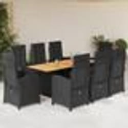vidaXL Ensemble à manger de jardin 9pcs coussins noir résine tressée