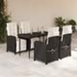 vidaXL Ensemble à manger de jardin coussins 5pcs Noir Résine tressée